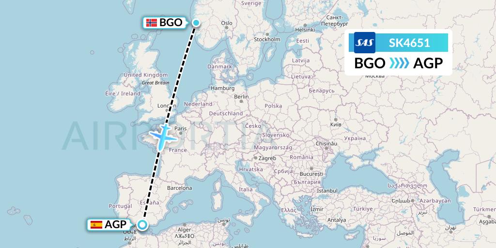 SK4651 SAS Flight Map: Bergen to Malaga