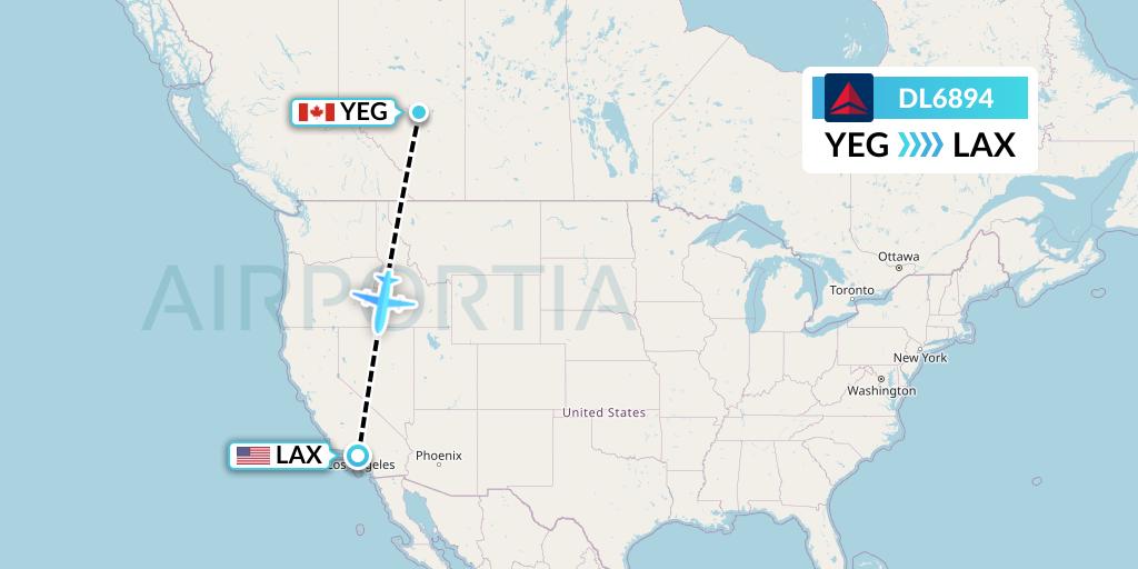 DL6894 Delta Air Lines Flight Map: Edmonton to Los Angeles