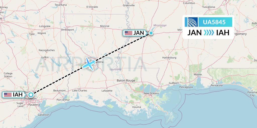 UA5845 United Airlines Flight Map: Jackson to Houston