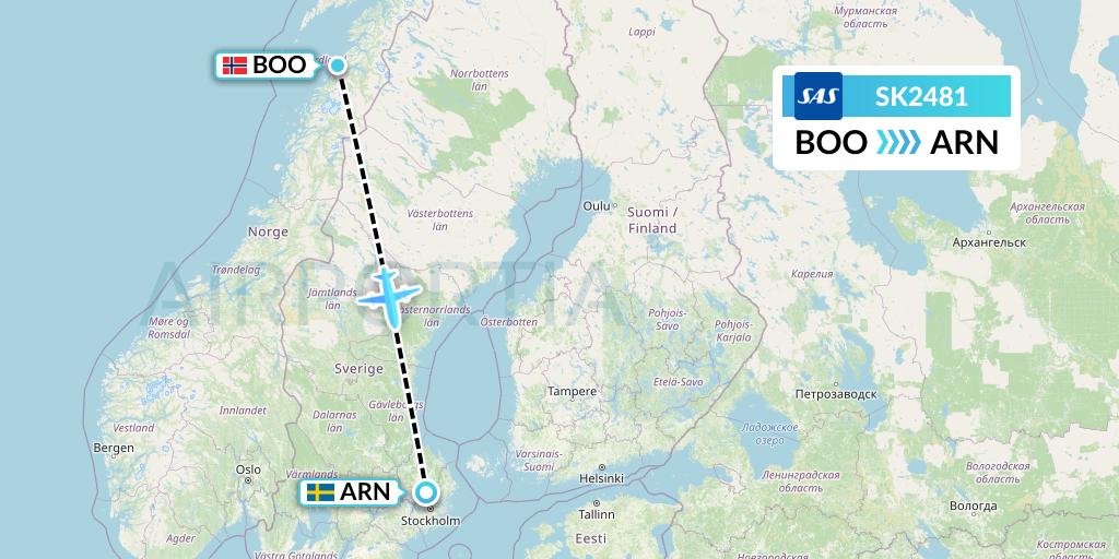 SK2481 SAS Flight Map: Bodo to Stockholm