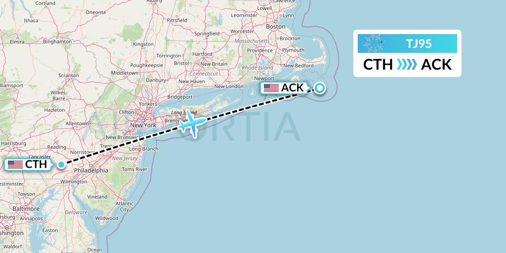 TJ95 Tradewind Aviation Flight Map: Coatesville to Nantucket