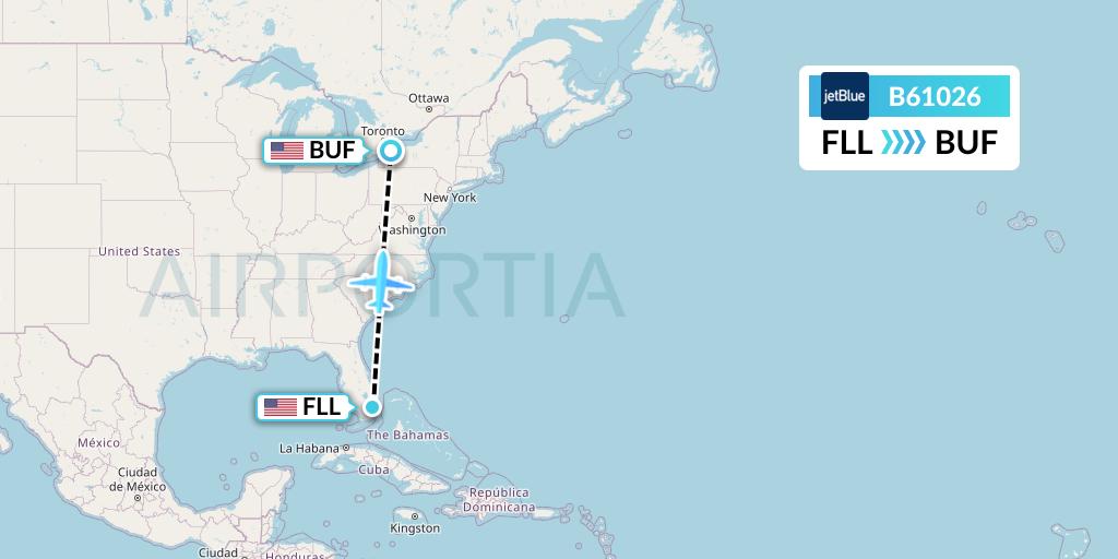B61026 JetBlue Airways Flight Map: Fort Lauderdale to Buffalo