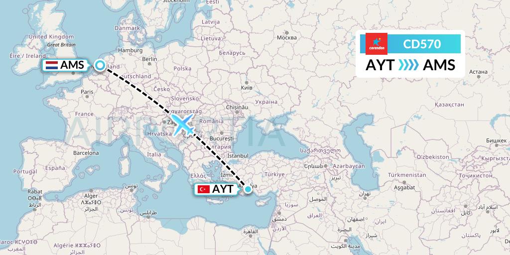 CD570 Dutch Corendon Airlines Flight Map: Antalya to Amsterdam