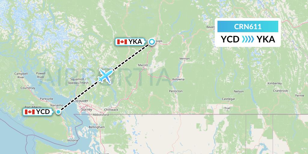 CRN611 Aerocaribbean Flight Map: Nanaimo to Kamloops