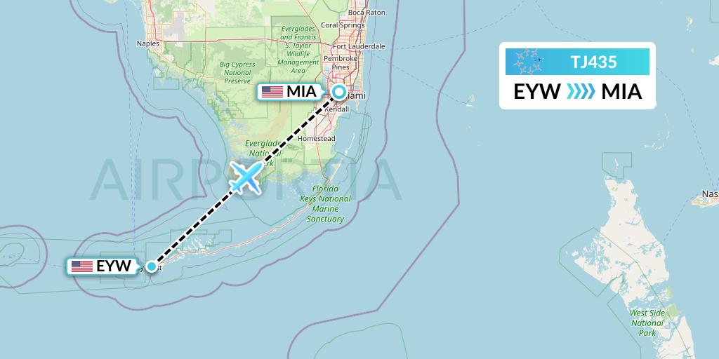 TJ435 Tradewind Aviation Flight Map: Key West to Miami