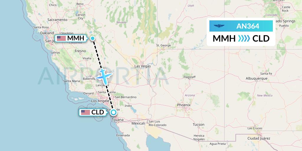 AN364 Advanced Air Flight Map: Mammoth Lakes to San Diego