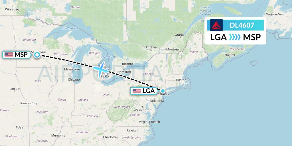 DL4607 Delta Air Lines Flight Map: New York to Minneapolis