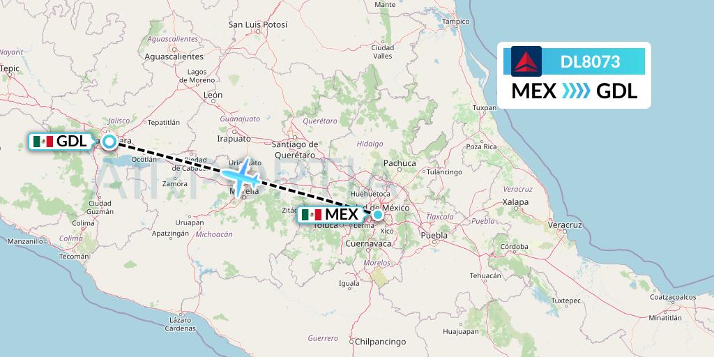 DL8073 Delta Air Lines Flight Map: Mexico City to Guadalajara