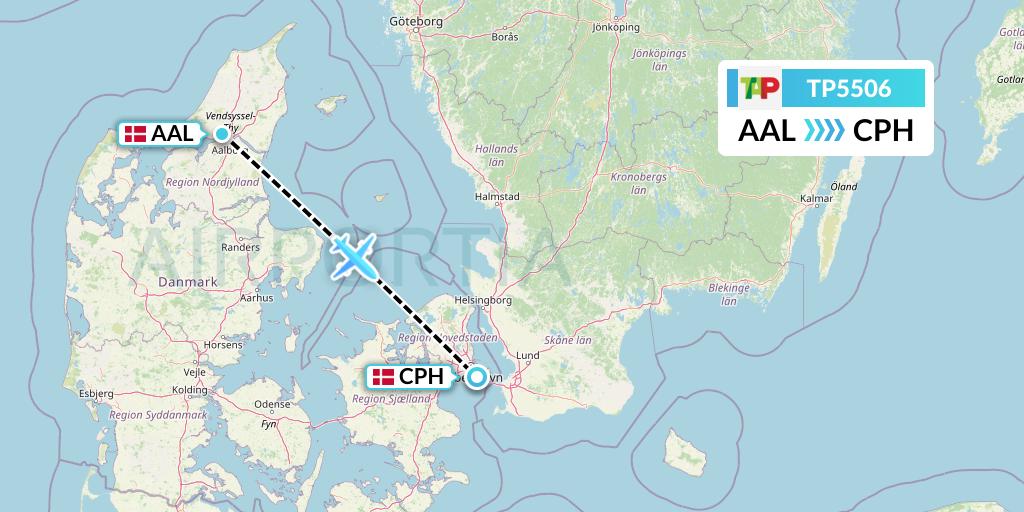 TP5506 TAP Portugal Flight Map: Aalborg to Copenhagen