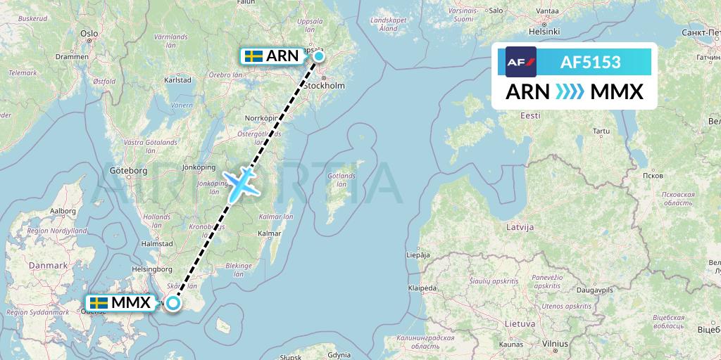 AF5153 Air France Flight Map: Stockholm to Malmo