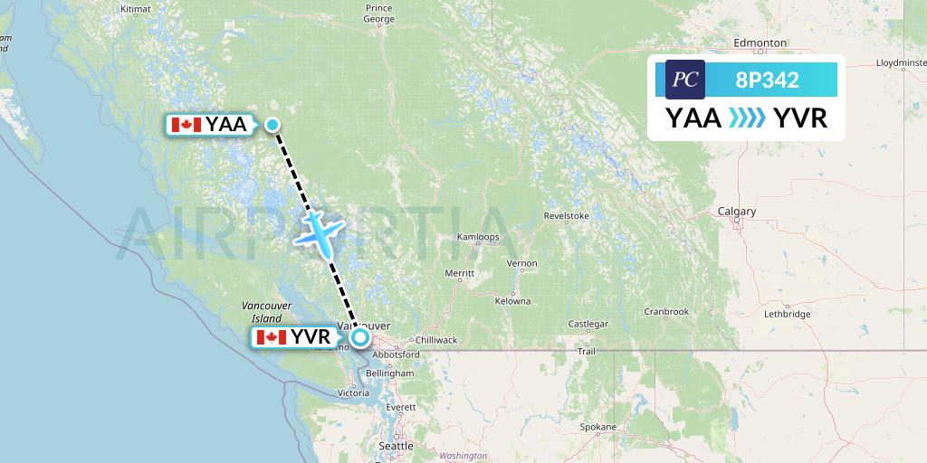8P342 Pacific Coastal Airlines Flight Map: Anahim Lake to Vancouver
