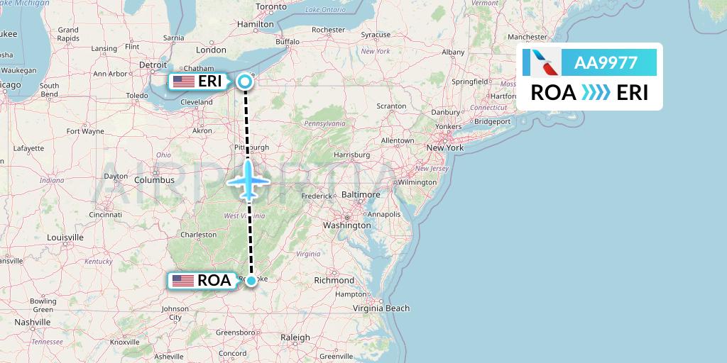 AA9977 American Airlines Flight Map: Roanoke to Erie