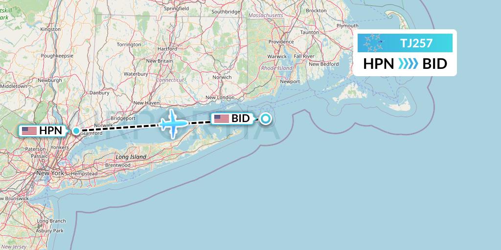 TJ257 Tradewind Aviation Flight Map: White Plains to Block Island