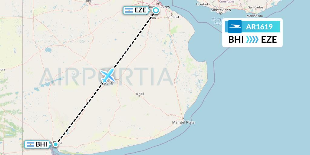 AR1619 Aerolineas Argentinas Flight Map: Bahia Blanca to Buenos Aires