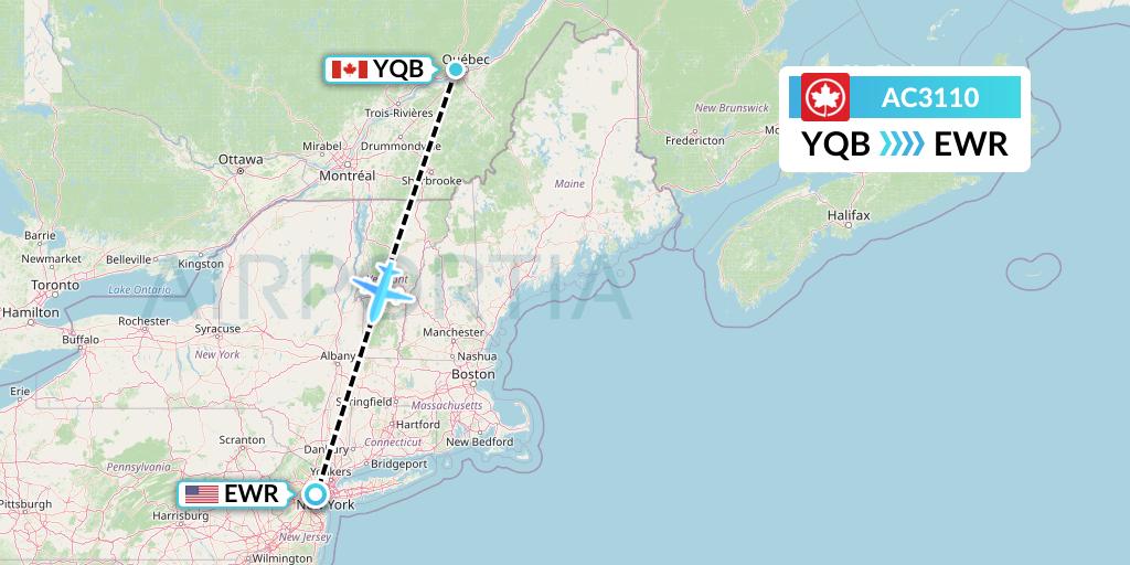AC3110 Air Canada Flight Map: Quebec to New York