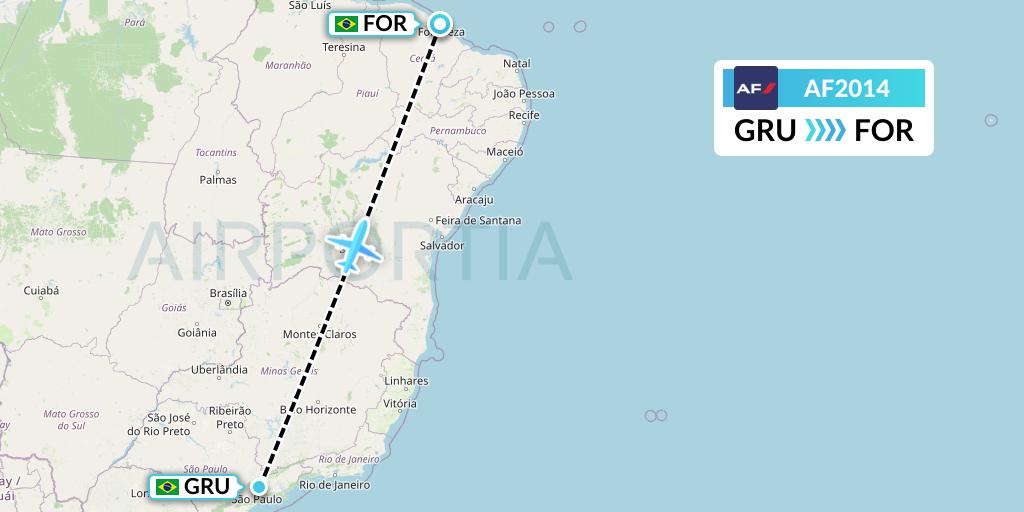 AF2014 Air France Flight Map: Sao Paulo to Fortaleza
