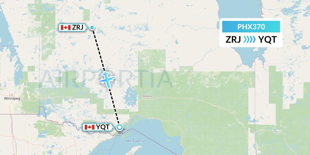 PHX370 SkyCare Flight Map: Round Lake to Thunder Bay
