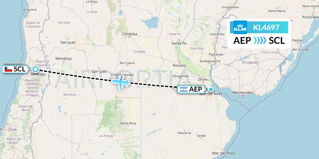 KL4697 KLM Flight Map: Buenos Aires to Santiago
