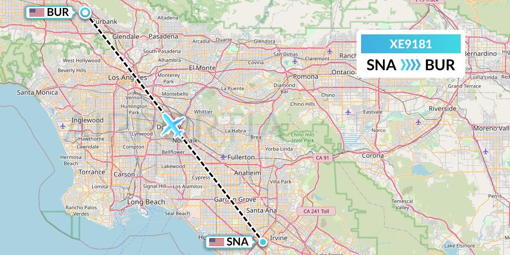 XE9181 Jsx Flight Map: Orange County to Burbank
