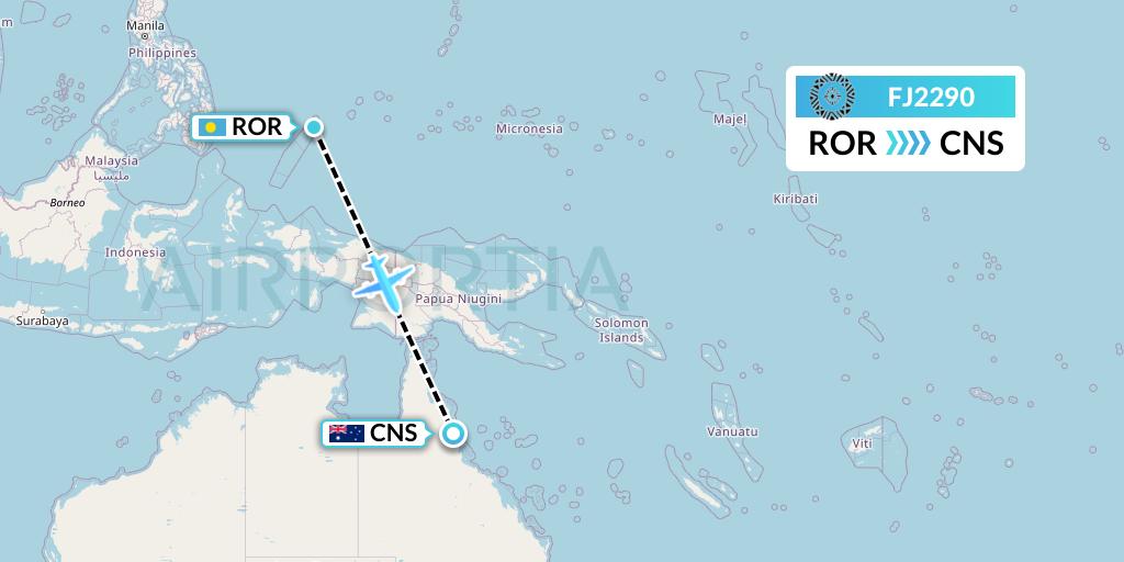 FJ2290 Fiji Airways Flight Map: Airai to Cairns