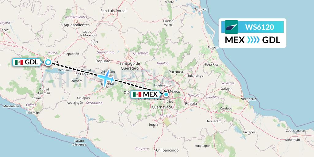 WS6120 WestJet Flight Map: Mexico City to Guadalajara