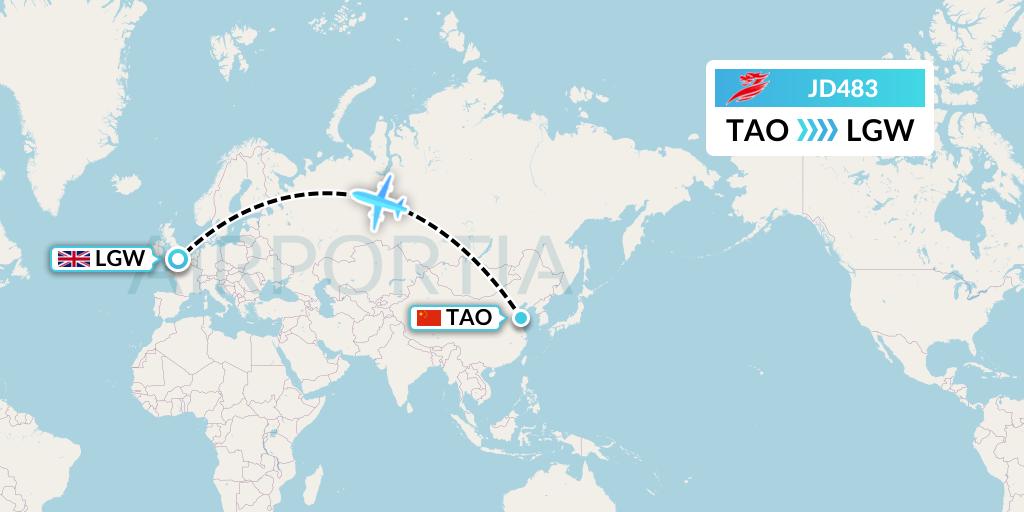 JD483 Capital Airlines Flight Map: Qingdao to London