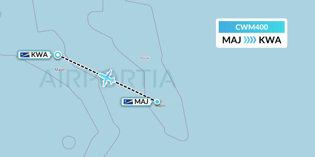 CWM400 Air Marshall Islands Flight Map: Majuro to Kwajalein