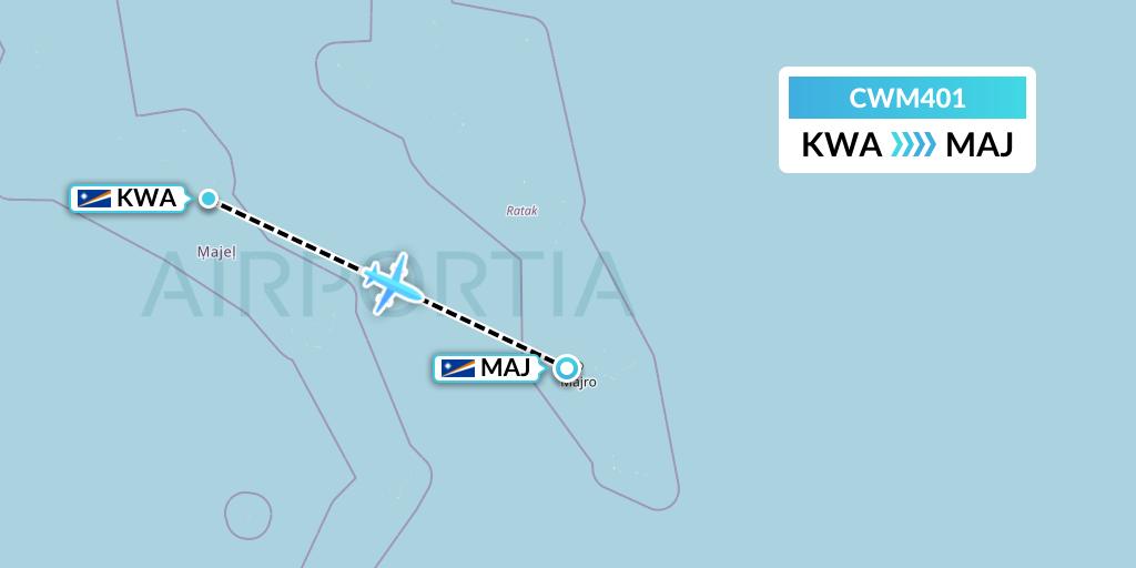 CWM401 Air Marshall Islands Flight Map: Kwajalein to Majuro