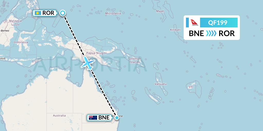 QF199 Qantas Flight Map: Brisbane to Airai