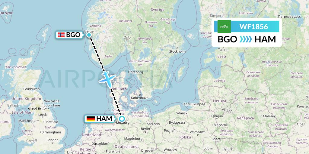 WF1856 Wideroe Flight Map: Bergen to Hamburg