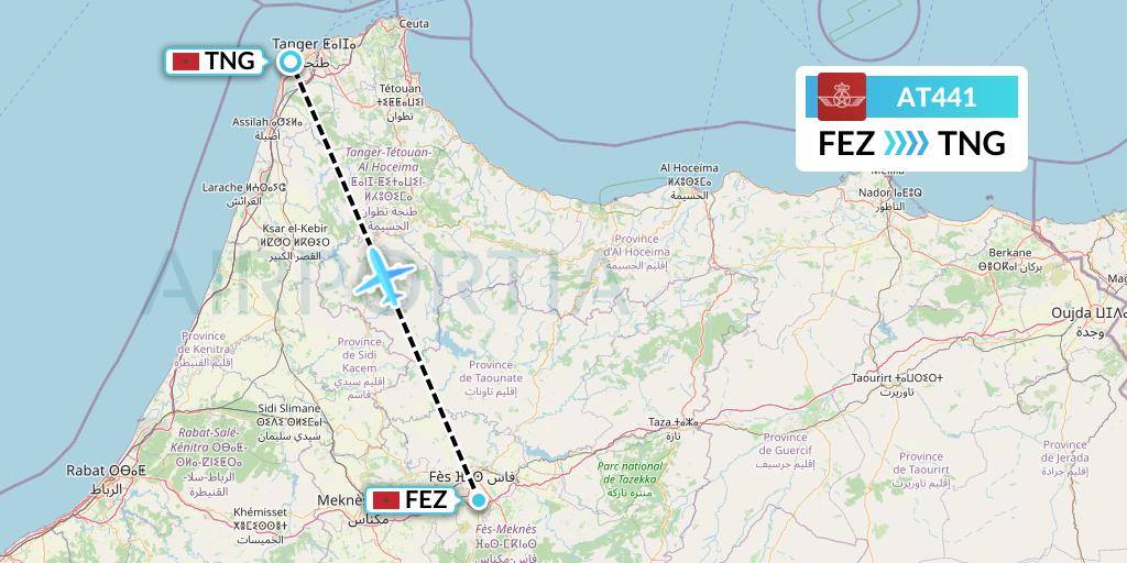 AT441 Royal Air Maroc Flight Map: Fes to Tangier