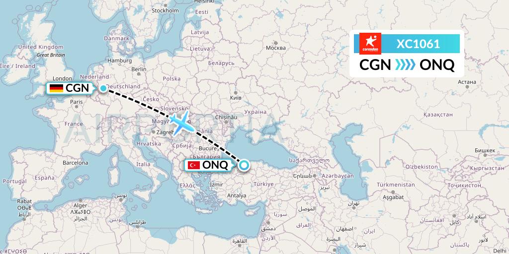 XC1061 Corendon Airlines Flight Map: Cologne to Zonguldak