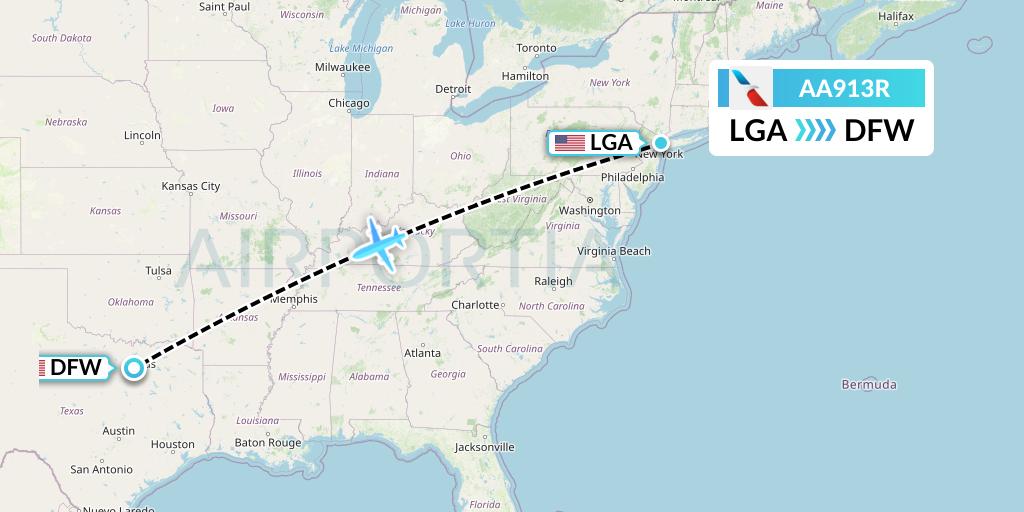 AA913R American Airlines Flight Map: New York to Dallas