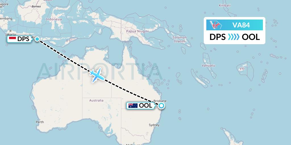 VA84 Virgin Australia Flight Map: Denpasar to Gold Coast