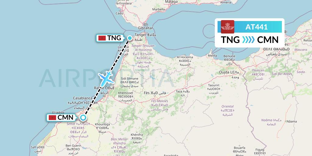 AT441 Royal Air Maroc Flight Map: Tangier to Casablanca