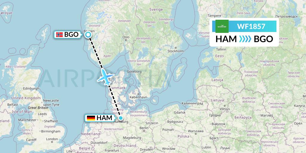 WF1857 Wideroe Flight Map: Hamburg to Bergen
