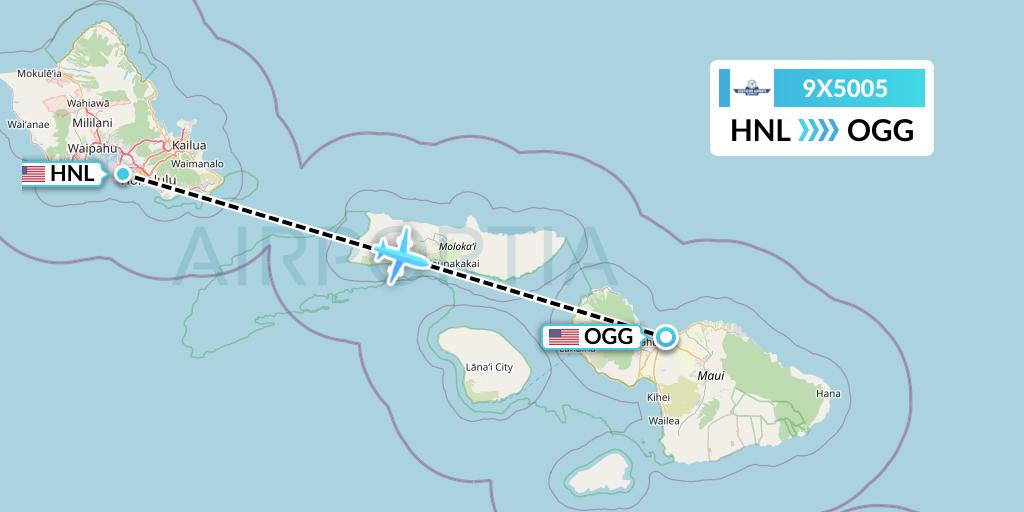 9X5005 Southern Airways Express Flight Map: Honolulu to Kahului