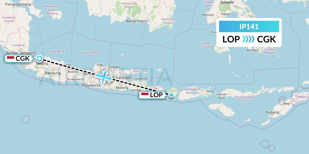 IP141 Pelita Air Service Flight Map: Lombok to Jakarta