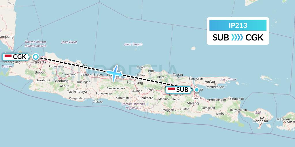 IP213 Pelita Air Service Flight Map: Surabaya to Jakarta