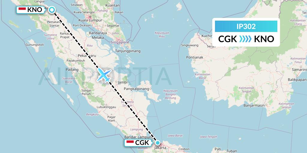 IP302 Pelita Air Service Flight Map: Jakarta to Medan