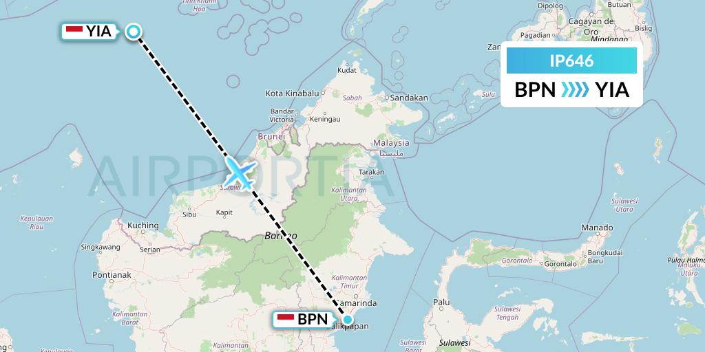 IP646 Pelita Air Service Flight Map: Balikpapan to Yogyakarta
