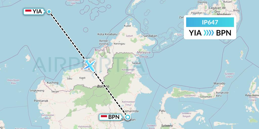 IP647 Pelita Air Service Flight Map: Yogyakarta to Balikpapan