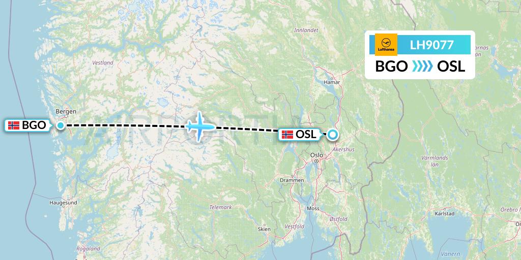 LH9077 Lufthansa Flight Map: Bergen to Oslo