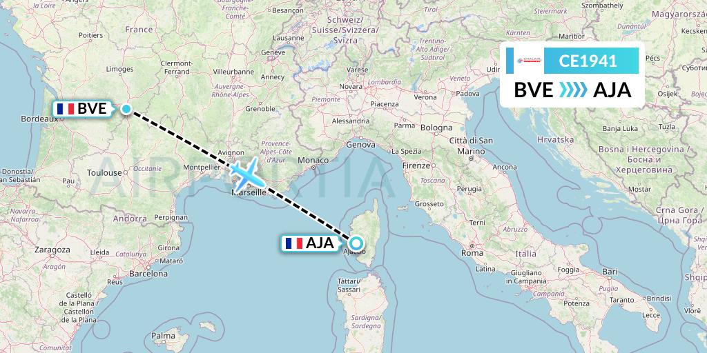 CE1941 Chalair Aviation Flight Map: Brive to Ajaccio
