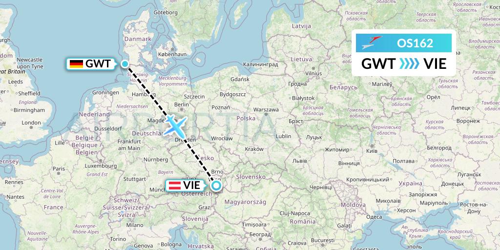 OS162 Austrian Airlines Flight Map: Sylt to Vienna