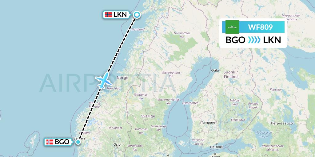 WF809 Wideroe Flight Map: Bergen to Leknes