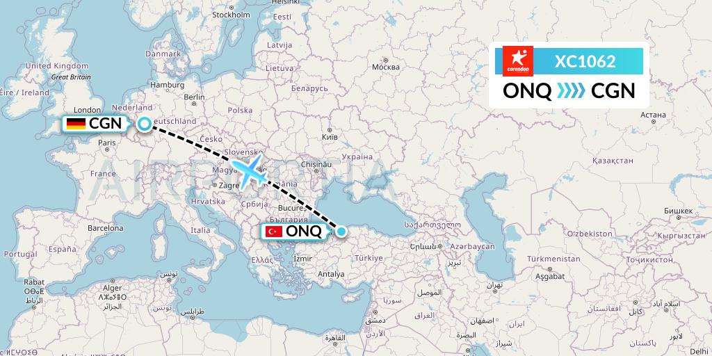 XC1062 Corendon Airlines Flight Map: Zonguldak to Cologne