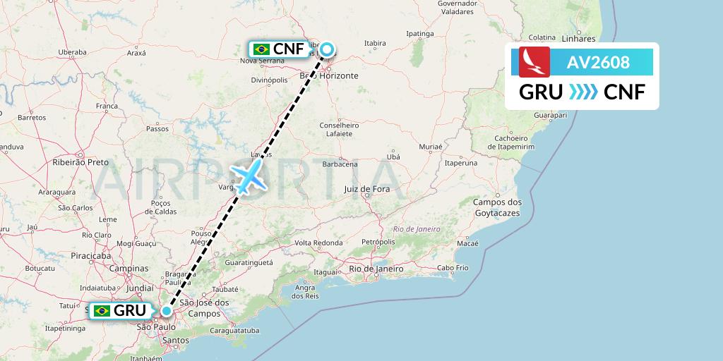 AV2608 Avianca Flight Map: Sao Paulo to Belo Horizonte