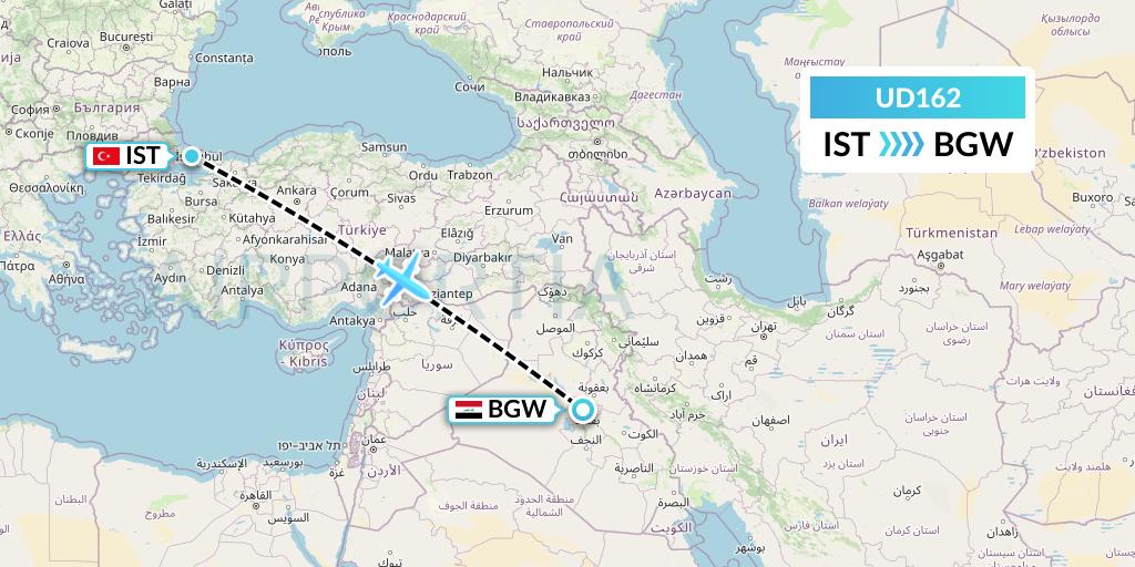 UD162 UR Airlines Flight Map: Istanbul to Baghdad