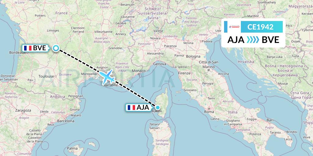 CE1942 Chalair Aviation Flight Map: Ajaccio to Brive